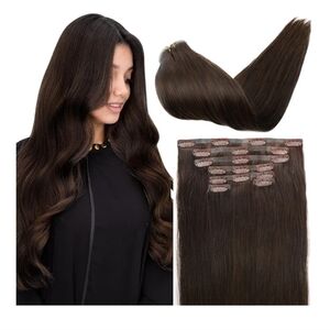 Seamless Clip in Hair Extensions Medium Brown 20 Inch